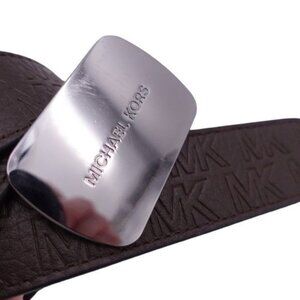 NEW Michael Kors Men's Reversible PVC Leather MK Plaque Belt Brown Size 34
